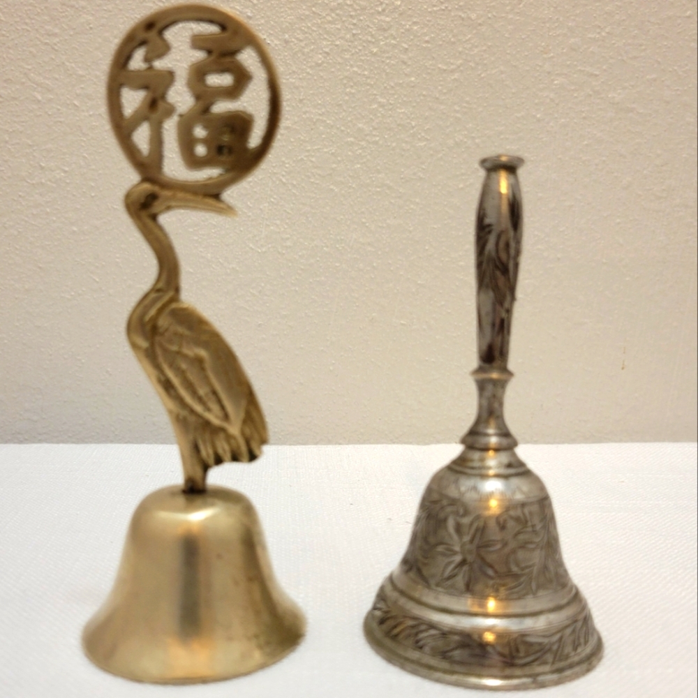 Set of Two Ornate Bells - Gold and Silver
